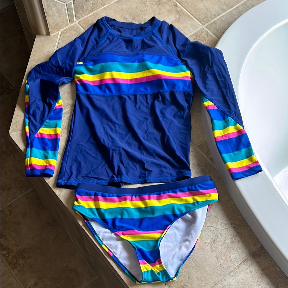 Swim Set - Blue Rainbow Stripes